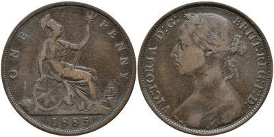 Великобритания 1 пенни 1885 Виктория (1837-1901) KM 755, Spink 3954 бронза 32-146