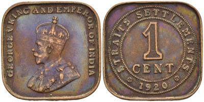 Стрейтс-Сетлментс 1 цент 1920 Георг V (1910-1936) KM 32 бронза 4592-937