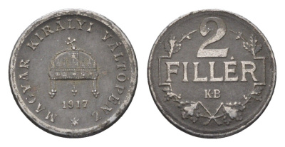 Венгрия 2 филлера 1917 KB, Карл I (1916-1918) KM 497 железо 4664-826
