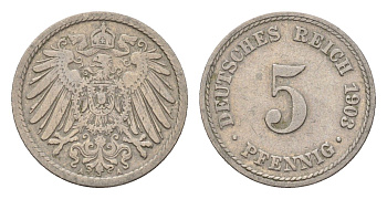 Германия 5 пфеннигов 1903 A, Вильгельм II (1888-1918) KM 11, J. 12 медно-никель 4632-1258
