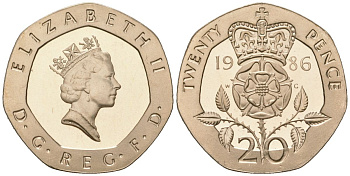 Великобритания 20 пенсов 1986 Елизавета II (1952-2022) KM 939, Spink G2 медно-никель PROOF 4163-236