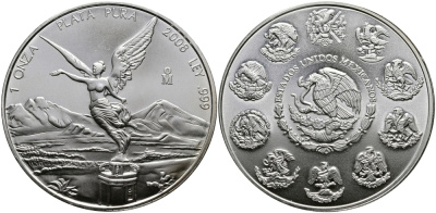 Мексика 1 унция 2008 богиня победы Ника серебро UNC 413-2144