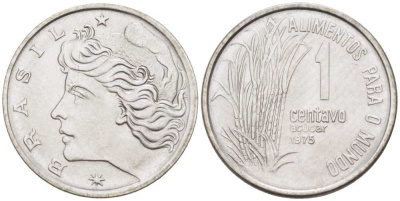 Бразилия 1 сентаво 1975 FAO, сахарный тростник KM 585 нержавеющая сталь 4516-513