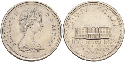 Канада 1 доллар 1973 100 лет со дня присоединения провинции остров Принца Эдуарда (1873-1973) KM 82 никель    4578-213
