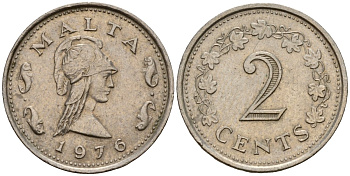 Мальта 2 цента 1976 Пентесилея, царица амазонок KM 9 медь цинк 4154-666