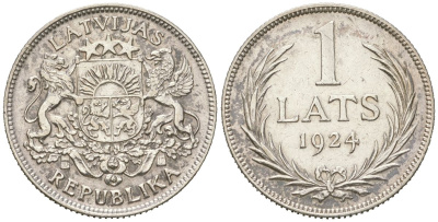 Латвия 1 лат 1924 Первая республика (1918-1939) KM 7 серебро 4166-617
