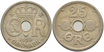 Дания 25 эре 1930 Кристиан X (1912-1947) KM 823.2 медно-никель 3856-331