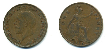 Великобритания 1 пенни 1936 Георг V (1910-1936) KM 838, Spink 4055 бронза 4110-313