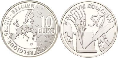 Бельгия 10 евро 2007 50 лет Римскому договору KM 260 серебро PROOF 11-091-23