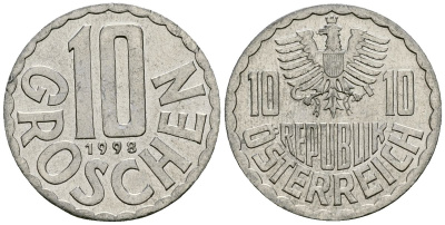 Австрия 10 грошей 1998 KM 2878 алюминий 4135-324