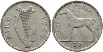ИРЛАНДИЯ 1/2 КРОНЫ = 2 ШИЛЛИНГА 6 ПЕНСОВ 1959 ЛОШАДЬ KM 16а медно-никель 4531-845