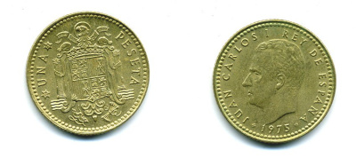 Испания 1 песета 1975 (79) Хуан Карлос I (1975-2014) KM 806 алюминиевая бронза 54-563