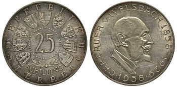 Австрия 25 шиллингов 1958 100 лет со дня рождения Карла Вельсбаха KM 2884 серебро aUNC 1520-121