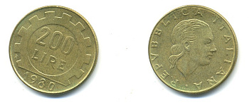 Италия 200 лир 1980 R, шестерня KM 105 алюминиевая бронза 4379-417