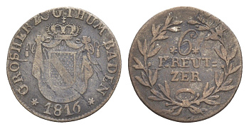 Баден 6 крейцеров 1816 Карл (1811-1818) KM 168 серебро 1518-323