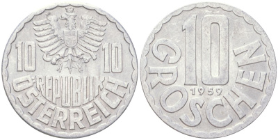 Австрия 10 грошей 1959 KM 2878 алюминий 4613-846