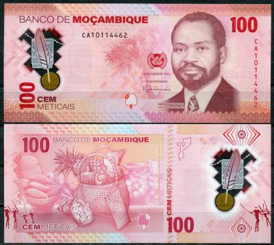 Мозамбик 100 метикалов 2024 Самора Машел, корзина фруктов Pick 157  пластик  UNC (пресс) 448-101-3