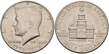 США 50 центов = 1/2 доллара 1976 200 лет независимости, Джон Кеннеди KM 205 медь плакированная медно-никелем 4590-511