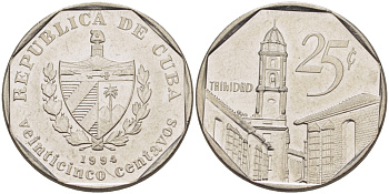 Куба 25 сентаво 1994 площадь в Тринидаде KM 577.1 сталь плакированная никелем 67-1154
