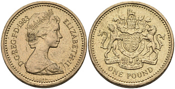 Великобритания 1 фунт 1983 Елизавета II (1952-2022) KM 933, Spink 4221 никель латунь 81-936