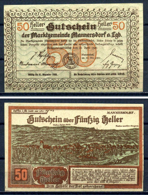 Маннерсдорф-ам-Лайтагебирге (Австрия) 50 геллеров 1920 Jaksc/Pick?JPR0577a-50 бумага aUNC 7556-29-3-2