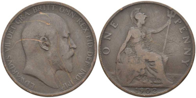 Великобритания 1 пенни 1902 Эдуард VII (1901-1910) KM 794.1, Sp 3990A бронза 111-1216