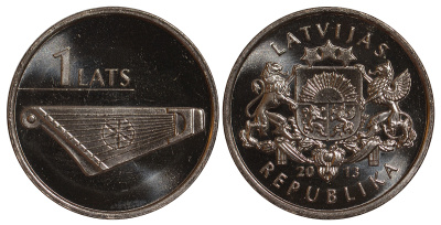 Латвия 1 лат 2013 кокле, лютня KM 142 медно-никель UNC M6-21
