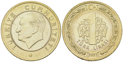 Турция 1 лира 2023 KM 1575 биметалл UNC 3334-235