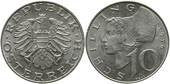 АВСТРИЯ 10 ШИЛЛИНГОВ 1976 KM 2918 никель плакированный медно-никелем 33-713