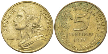 ФРАНЦИЯ 5 САНТИМОВ 1978 ТИП MARIANNE KM 933, LE FRANC 125.14 медь алюминий никель 116-448