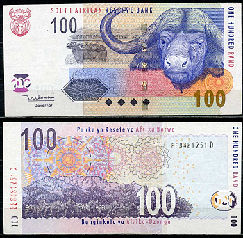ЮАР 100 рандов ND (2005) буйвол, зебры, подпись Mboweni Pick 131 a  бумага  aUNC 8616-45-1-2