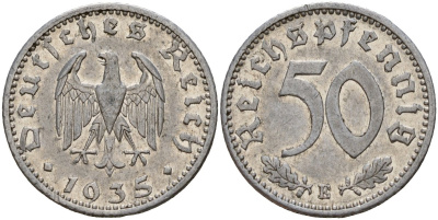 Германия 50 рейхспфеннигов 1935 E KM 87, J. 368 алюминий 4161-246
