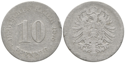 ГЕРМАНИЯ 10 ПФЕННИГОВ 1875 G, СТАРОГЕРБОВКА KM 4, J. 4 медно-никель 100-925
