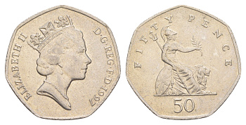 Великобритания 50 пенсов 1997 Елизавета II (1952-2022) KM 940.2, Spink 4351 (H7) медно-никель 4638-757