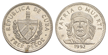 Куба 3 песо 1992 Эрнесто Че Гевара KM 346a сталь плакированная никелем 4646-355