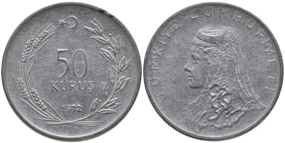 Турция 50 курушей 1972 Анатолийская невеста KM 899 нержавеющая сталь 4541-727