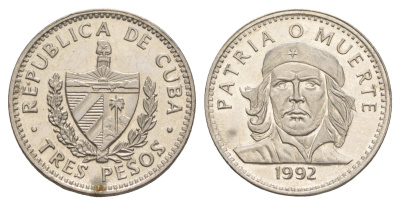 Куба 3 песо 1992 Эрнесто Че Гевара KM 346a сталь плакированная никелем 4646-355