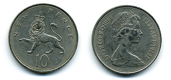 Великобритания 10 пенсов 1968 Елизавета II (1952-2022) KM 912, Spink 4231 (F1) медно-никель  4110-1043