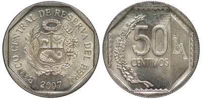 Перу 50 сентимо 2007 KM 307.4 медно-никель aUNC 4605-322
