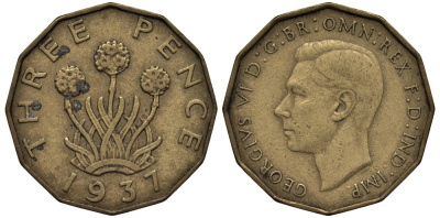 Великобритания 3 пенса 1937 Георг VI (1936-1952) KM 849, Spink 4112 никель латунь 4538-1057