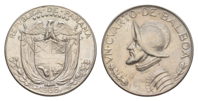 Панама 1/4 бальбоа (25 сентесимо) 1966 KM 11.2a медь плакированная медно-никелем aUNC 4642-636