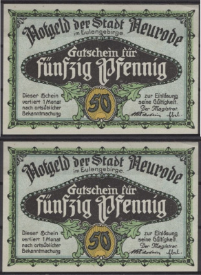 Нойенраде (Нойвид) 50 пфеннигов 1921 DeNG 2 958.1-2/2 бумага UNC (пресс) 8592-14-4-1