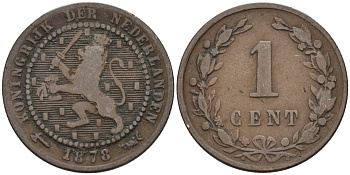 Нидерланды 1 цент 1878 Виллем III (1849-1890) KM 107 бронза 4576-528