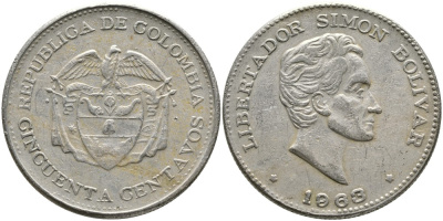 Колумбия 50 сентаво 1963 Симон Боливар KM 217 медно-никель 4389-522