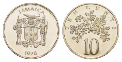 Ямайка 10 центов 1976 FM, тираж 24.000 экземпляров KM 54 медно-никель PROOF 4127-1334