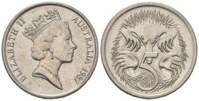 Австралия 5 центов 1987 Елизавета II (1952-2022) KM 80 медно-никель 4615-169