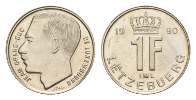 Люксембург 1 франк 1990 Герцог Жан (1964-1999) KM 63 сталь плакированная никелем UNC 4643-555