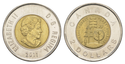 Канада 2 доллара 2011 Тайга - половина суши Канады KM 1167 биметалл UNC 4652-1216