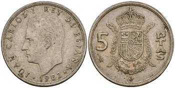 Испания 5 песет 1982 Хуан Карлос I (1975-2014) KM 823 медно-никель 216-514