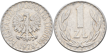 Польша 1 злотый 1978 MW KM 49.1 алюминий    4161-136